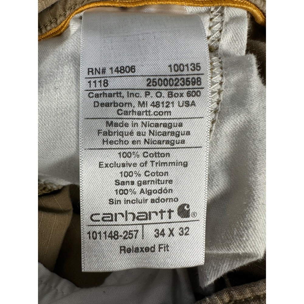 Carhartt Cargo Pants 34x32 Yukon Brown Tappen Relaxed Force Ripstop Workwear - Picture 11 of 11